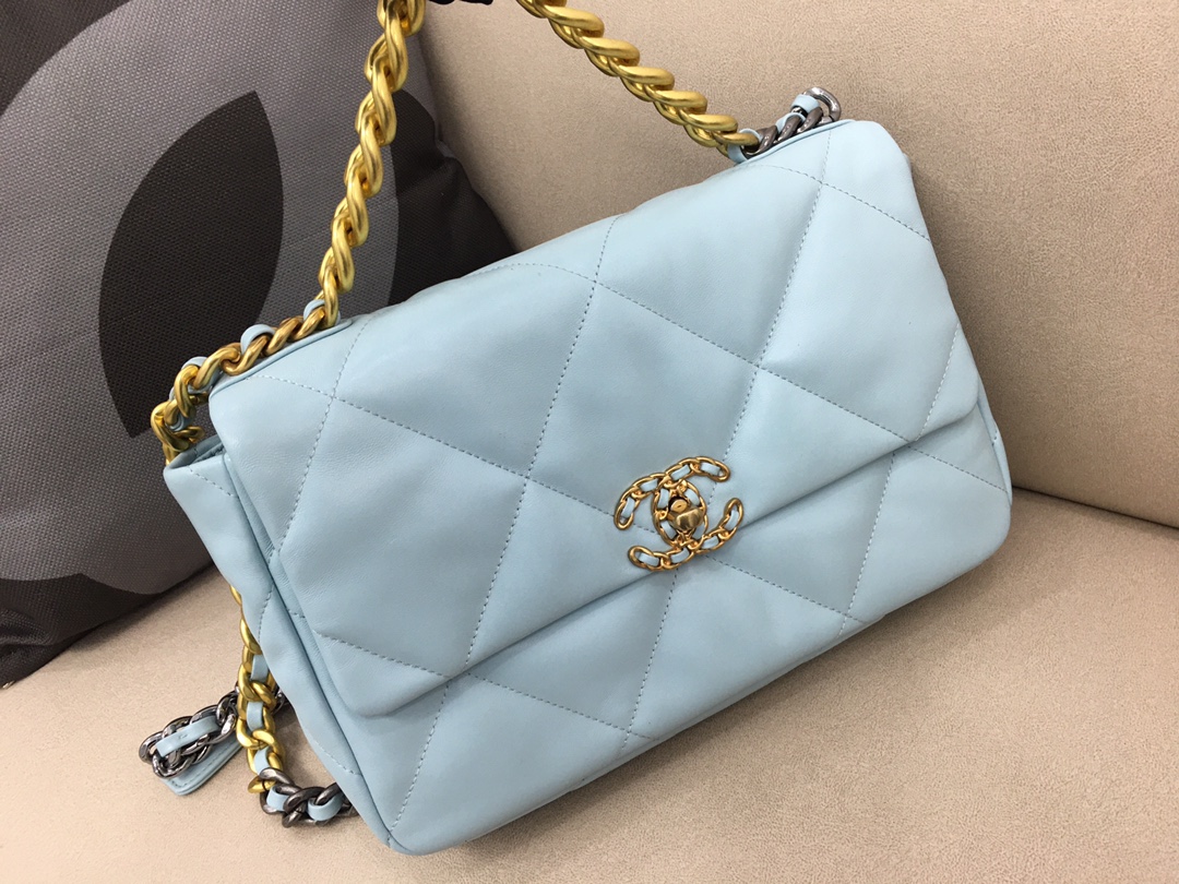 Lambskin 19 Large Handbag Flap Bag AS1161 Sky Blue